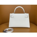 Mini Kelly second generation milkshake white gold buckle epsom leather