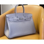 Birkin35 asphalt gray interior with denim blue togo leather silver buckle