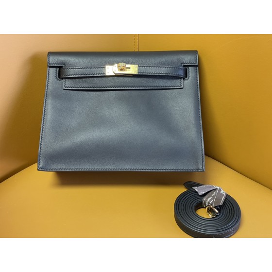 Kelly Danes black swift leather gold buckle