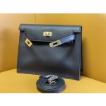 Kelly Danes black swift leather gold buckle