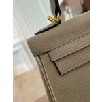 Kelly25 trench coat gray togo leather gold buckle