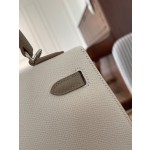 Kelly25 milkshake white dove gray epsom leather silver buckle