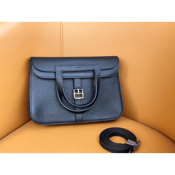 Halzan 25 gold buckle black TC leather