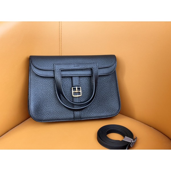 Halzan 25 gold buckle black TC leather