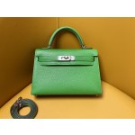 Mini Kelly II Bamboo Green Goatskin Silver Buckle