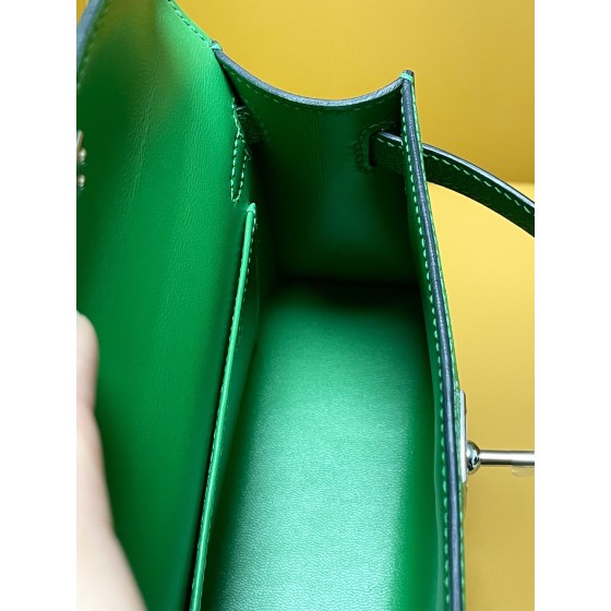 Mini Kelly II Bamboo Green Goatskin Silver Buckle