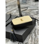 SAINT LAURENT 𝑳𝒐𝒖 Camera Bag_ Black with woven gold buckle Model: 520534