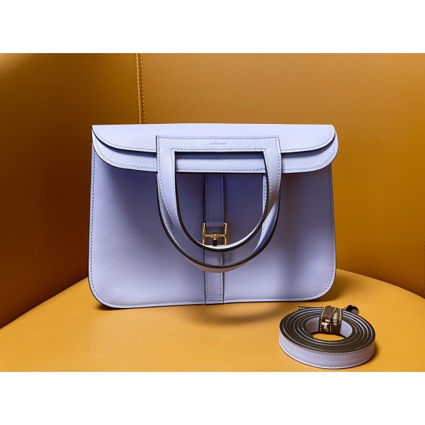 Halzan25 gold buckle candy blue swift leather