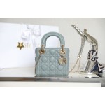 Lady haze blue vine checkered lacquered GR original sheepskin mini Three compartments