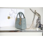 Lady haze blue vine checkered lacquered GR original sheepskin mini Three compartments