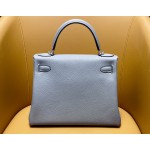 Kelly28 inseam j7 linen blue togo leather silver buckle