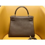 Kelly28 ebony color Fubao leather gold buckle