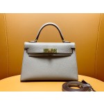 Mini Kelly second generation epsom leather asphalt gray gold buckle