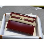 Minikelly box leather Hermes red rich vintage feel gold buckle