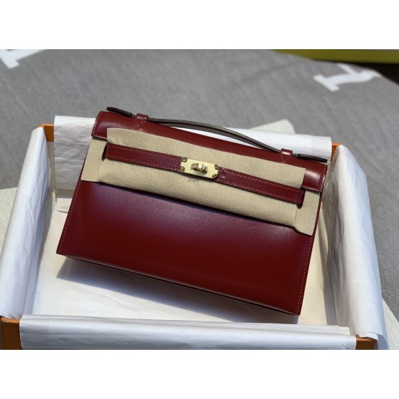 Minikelly box leather Hermes red rich vintage feel gold buckle