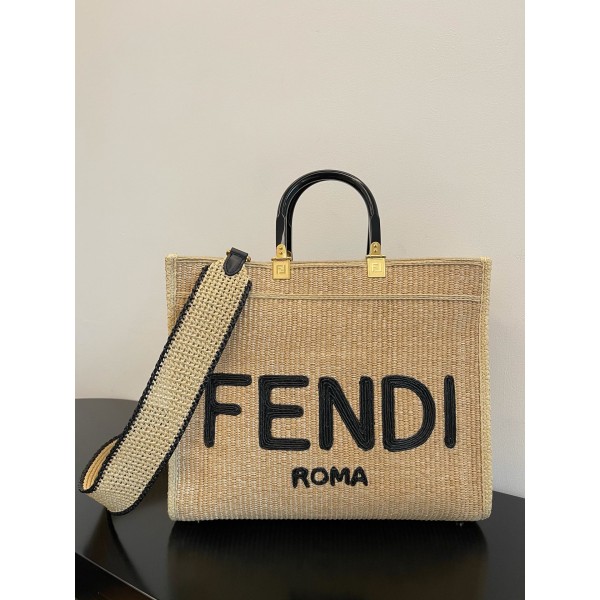 FENDI Sunshine Straw Tote Bag