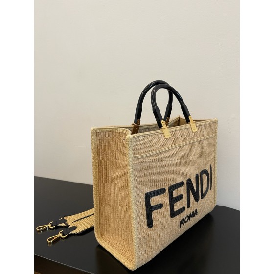 FENDI Sunshine Straw Tote Bag