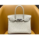 Bk30 Pearl Grey South African kk Ostrich Skin Silver Buckle