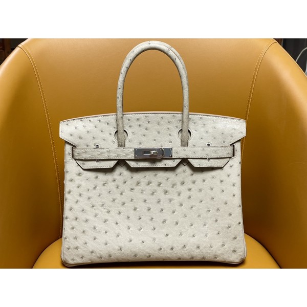 Bk30 Pearl Grey South African kk Ostrich Skin Silver Buckle