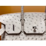 Bk30 Pearl Grey South African kk Ostrich Skin Silver Buckle