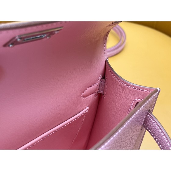 mini kelly second generation milkshake powder 1Q goat leather silver buckle