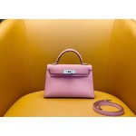 mini kelly second generation milkshake powder 1Q goat leather silver buckle