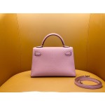 mini kelly second generation milkshake powder 1Q goat leather silver buckle