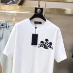Philippe Plaine Men's Round Neck Short Sleeve T-shirt 3D Adhesive Letter Logo Skull Head