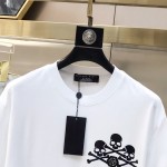 Philippe Plaine Men's Round Neck Short Sleeve T-shirt 3D Adhesive Letter Logo Skull Head