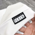 Philippe Plaine Men's Round Neck Short Sleeve T-shirt 3D Adhesive Letter Logo Skull Head