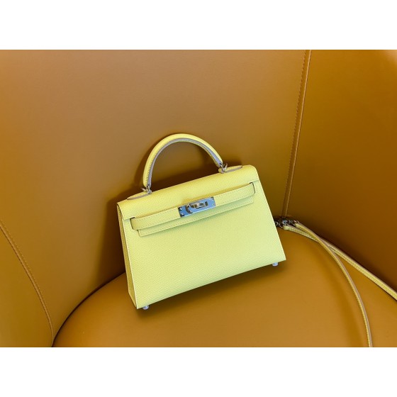 Mini Kelly II Lemon Yellow Epsom Leather Silver Buckle