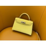 Mini Kelly II Lemon Yellow Epsom Leather Silver Buckle