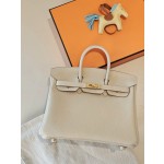 BK25 milkshake white togo leather gold buckle