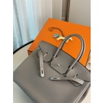 Bk35 asphalt grey togo leather with denim blue matte silver buckle