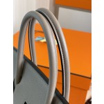 Bk35 asphalt grey togo leather with denim blue matte silver buckle