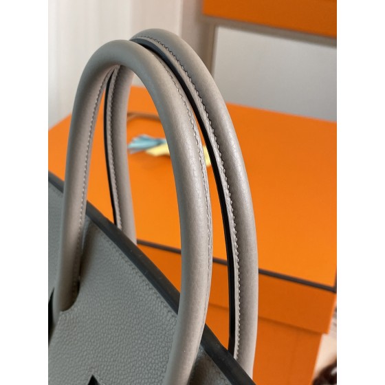 Bk35 asphalt grey togo leather with denim blue matte silver buckle