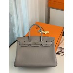 Bk35 asphalt grey togo leather with denim blue matte silver buckle