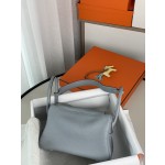 lindy26 linen blue clemence leather silver buckle