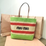 MIU MIU BG228: Imported Lafite Grass Woven Cotton Thread Woven Tote Bag