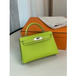 Mini Kelly second generation kiwifruit green epsom leather silver buckle