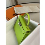Mini Kelly second generation kiwifruit green epsom leather silver buckle