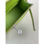 Mini Kelly second generation kiwifruit green epsom leather silver buckle
