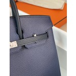 Birkin25 outer seam gemstone blue with midnight blue epsom leather horseshoe engraving