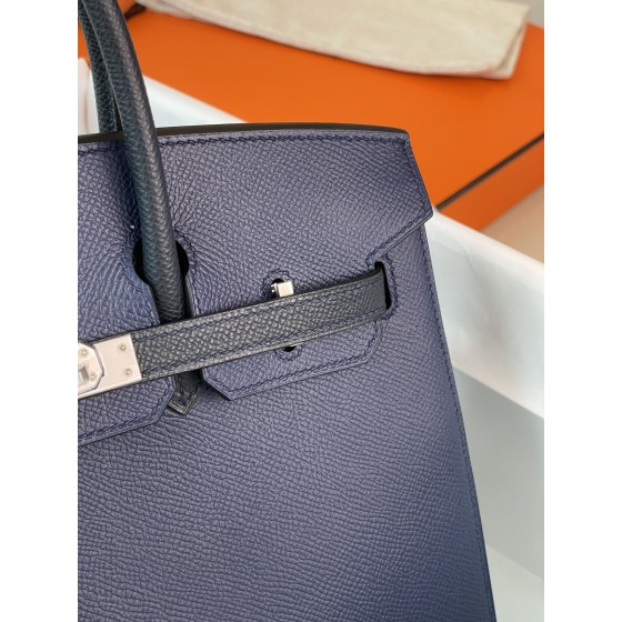 Birkin25 outer seam gemstone blue with midnight blue epsom leather horseshoe engraving