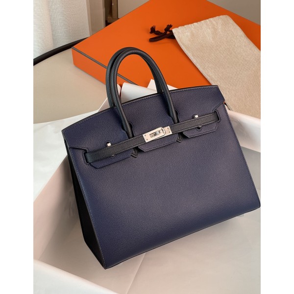 Birkin25 outer seam gemstone blue with midnight blue epsom leather horseshoe engraving