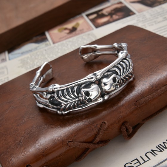 Crow Heart Skeleton Open Bracelet