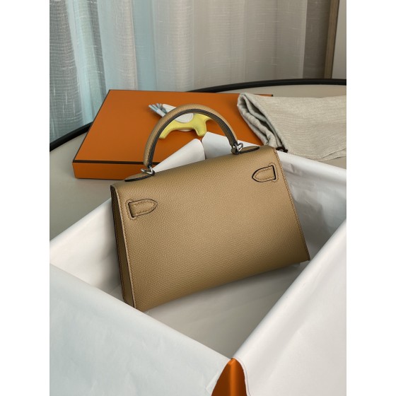 mini Kelly second generation milk tea color epsom silver buckle