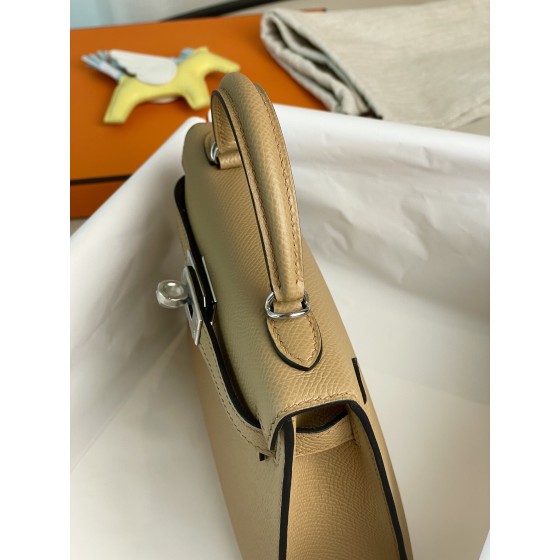 mini Kelly second generation milk tea color epsom silver buckle