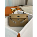mini Kelly second generation milk tea color epsom silver buckle