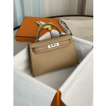mini Kelly second generation milk tea color epsom silver buckle